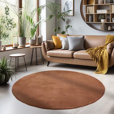 Teppich AYYILDIZ TEPPICHE "SKY 5400, auch als Läufer und in Rund erhältlich", braun, H:7mm Ø:120cm, Polyester, Teppiche, Teppich, besonders weich, Softflor, waschbar, uni, Wohnzimmer