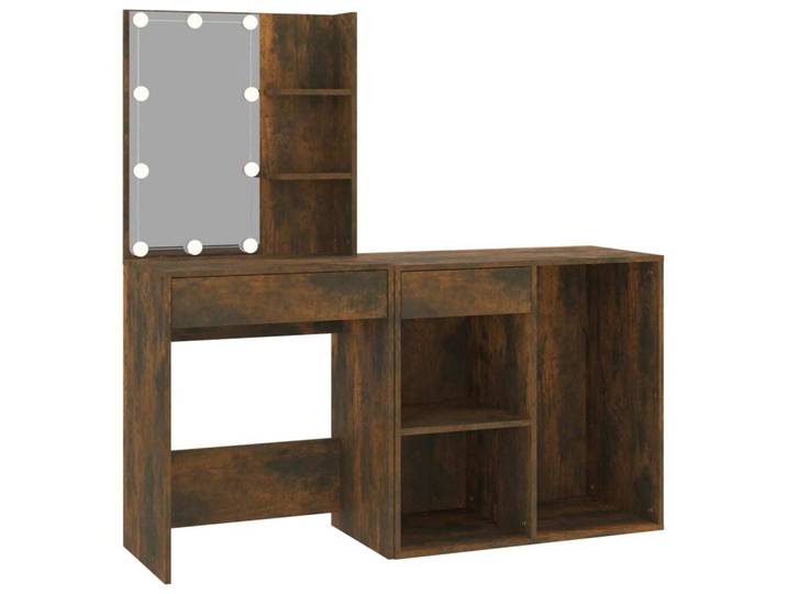 vidaXL Coiffeuse LED avec armoire Chêne fumé Matériau dérivé du bois