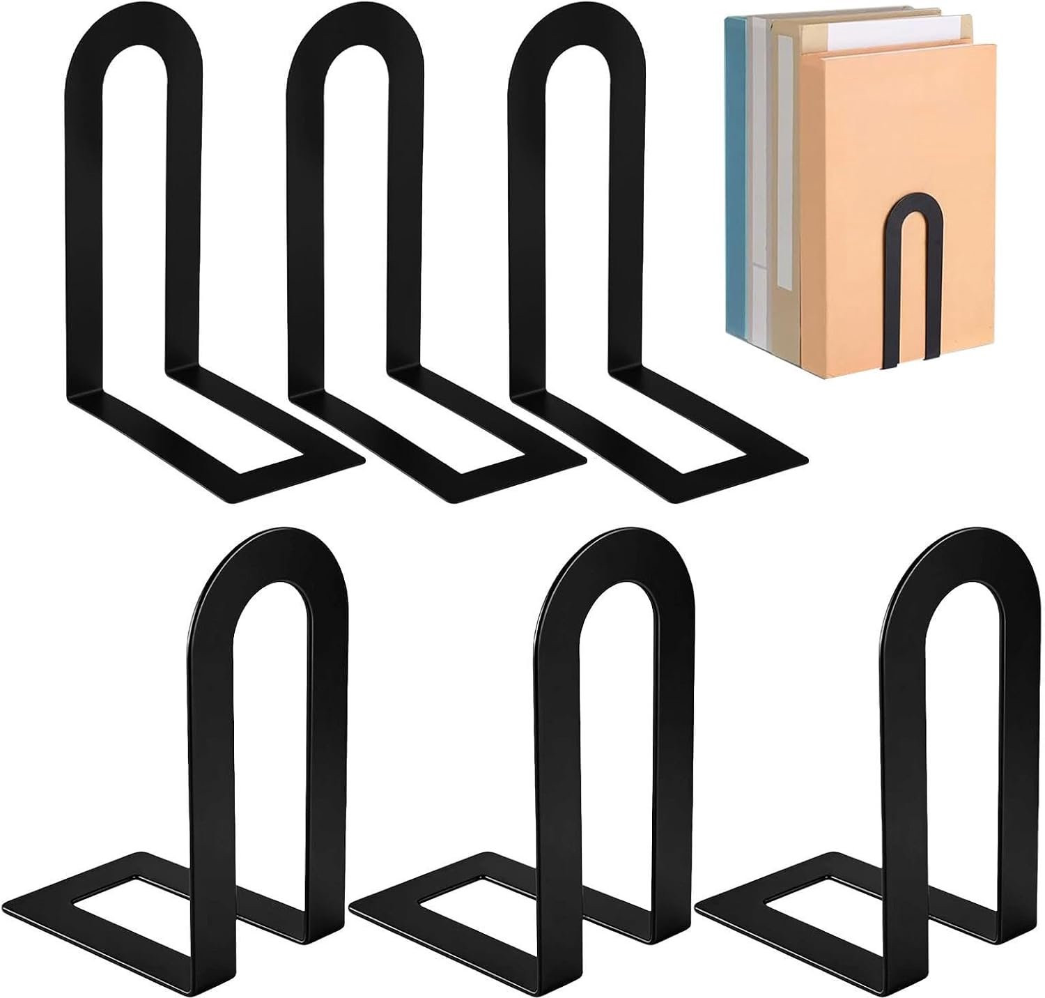 Set van 6 zwarte metalen boekensteunen