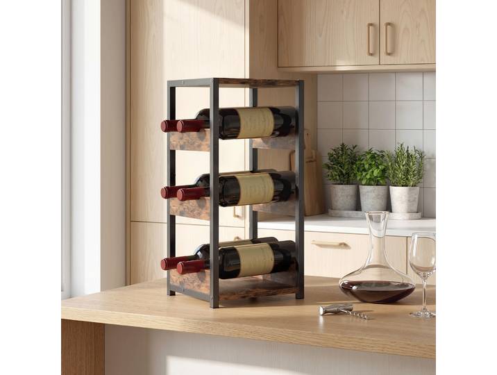 HOMCOM Casier à Vin 6 Bouteilles Brun Rustique avec Étagères