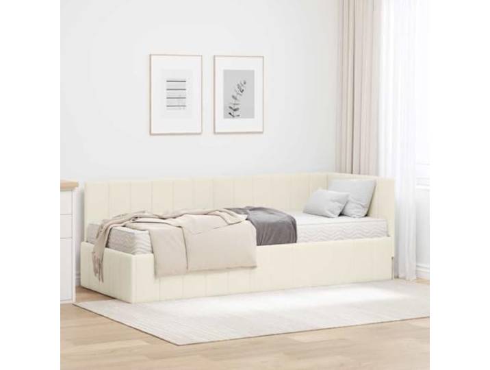 LPERTGFHU Eckbettgestell, 80 x 200 cm Schlafsofa & Samt-Kopfteil, Creme Platzsparendes Eckdesign, Inklusive Schaumstoffmatratze, Soft-Touch Oberfläche