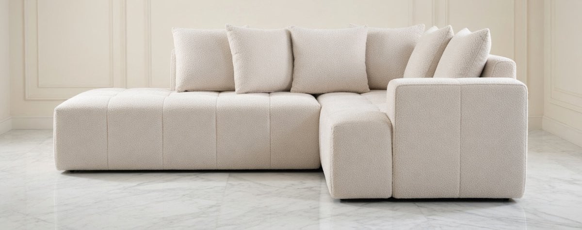 House&Garden Haussmann Luxe Hoekbank 3-Zits – Beige – Moderne Chenillestof Sofa met Massief Houten Frame en 5 Sierkussens