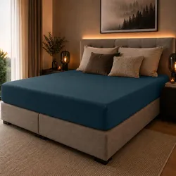 BettwarenShop Spannbettlaken für Boxspring Matratzen Ultra Stretch 200x200 cm | marine - blau