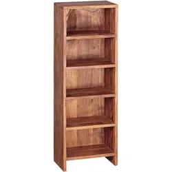 CD-REGAL Massivholz 5 Fächer Landhausstil MUMBAI, Dunkelbraun 30x17x90 cm