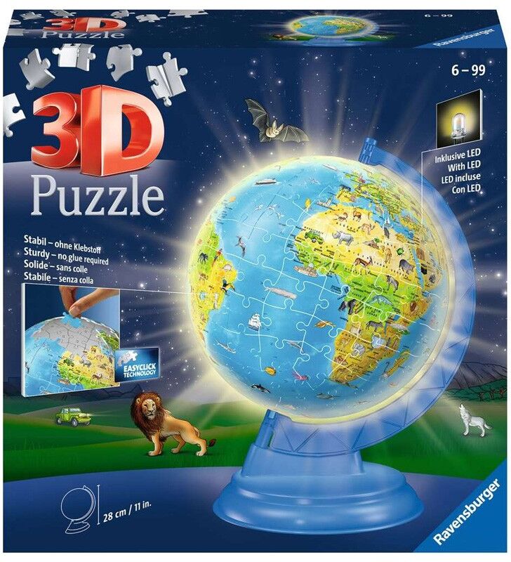 Puzzle 3D Globe terrestre illuminé et éducatif 180 pcs - Ravensburger