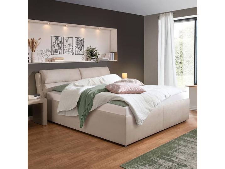 Polsterbett Cremona Microvelours mit Bettkasten 140x200cm Hellgrau klassischer Stil, Mit
