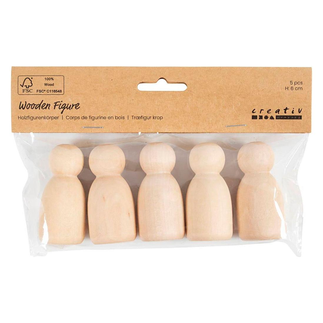 Creativ Company Wooden Figure Body, Oval, H: 6 cm, 5 pc/ 1 pack (544180)
