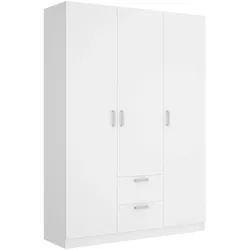 Dmora Kleiderschrank Argentella, Garderobe für Schlafzimmer, Kleiderschrank mit 3 Flügeltüren und 2 Schubladen, 150x52h215 cm, Weiß