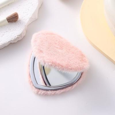 Fusion Finds Heart Plush Compact Makeup Mirror Double Sided Travel Pocket Mirror With Magnifying Mirror pink