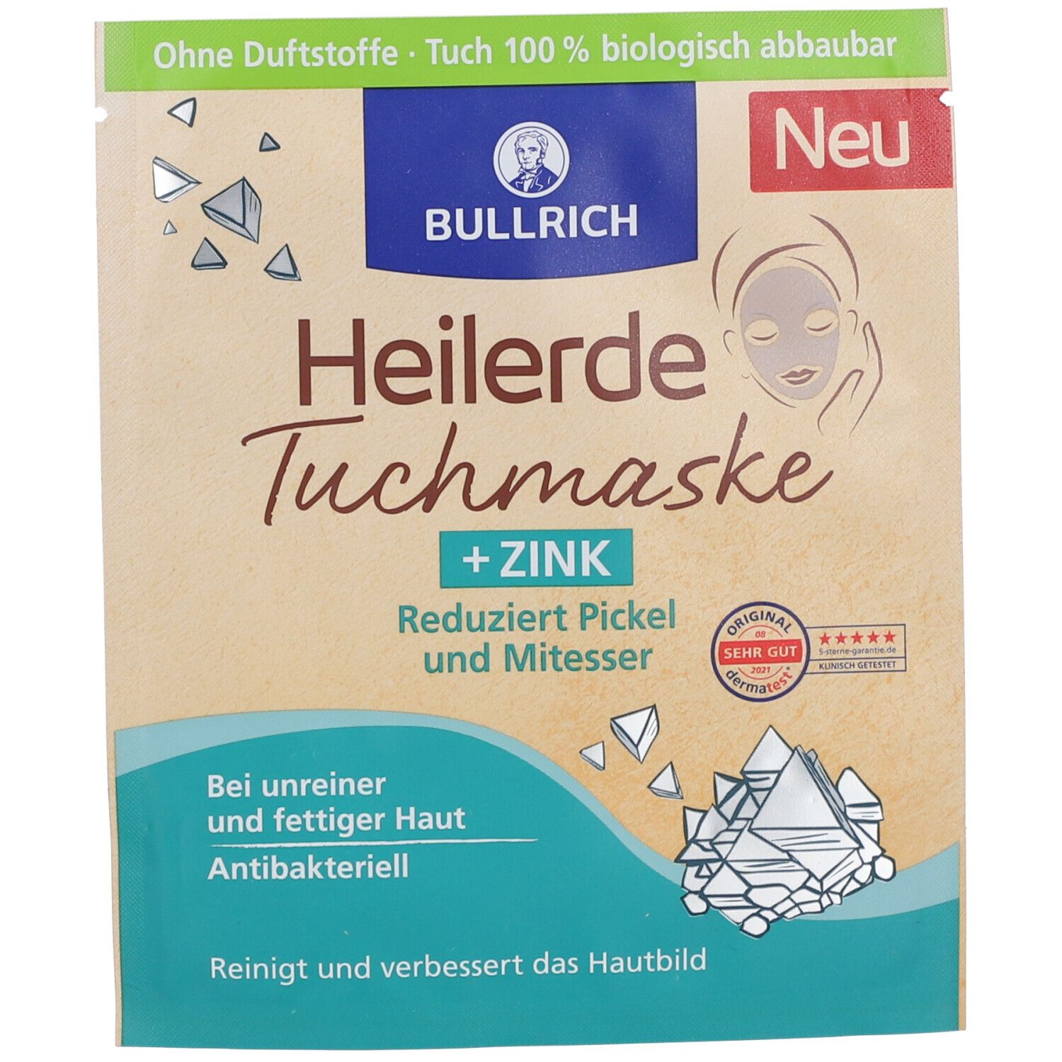 Bullrich Heilerde Tuchmaske+Zink 1 St Gesichtsmaske