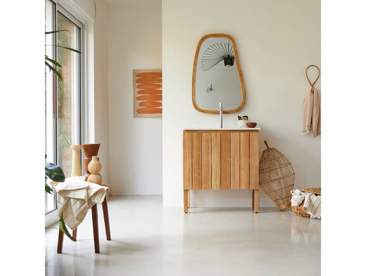 Badezimmermöbel aus massivem Teakholz und Keramik 80 cm Jill - Natur - Teak