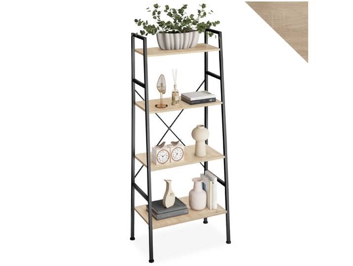 Etagère échelle LIVERPOOL style industriel 61,5 x 36,5 x 150 cm - Bois clair industriel, Chêne Sonoma