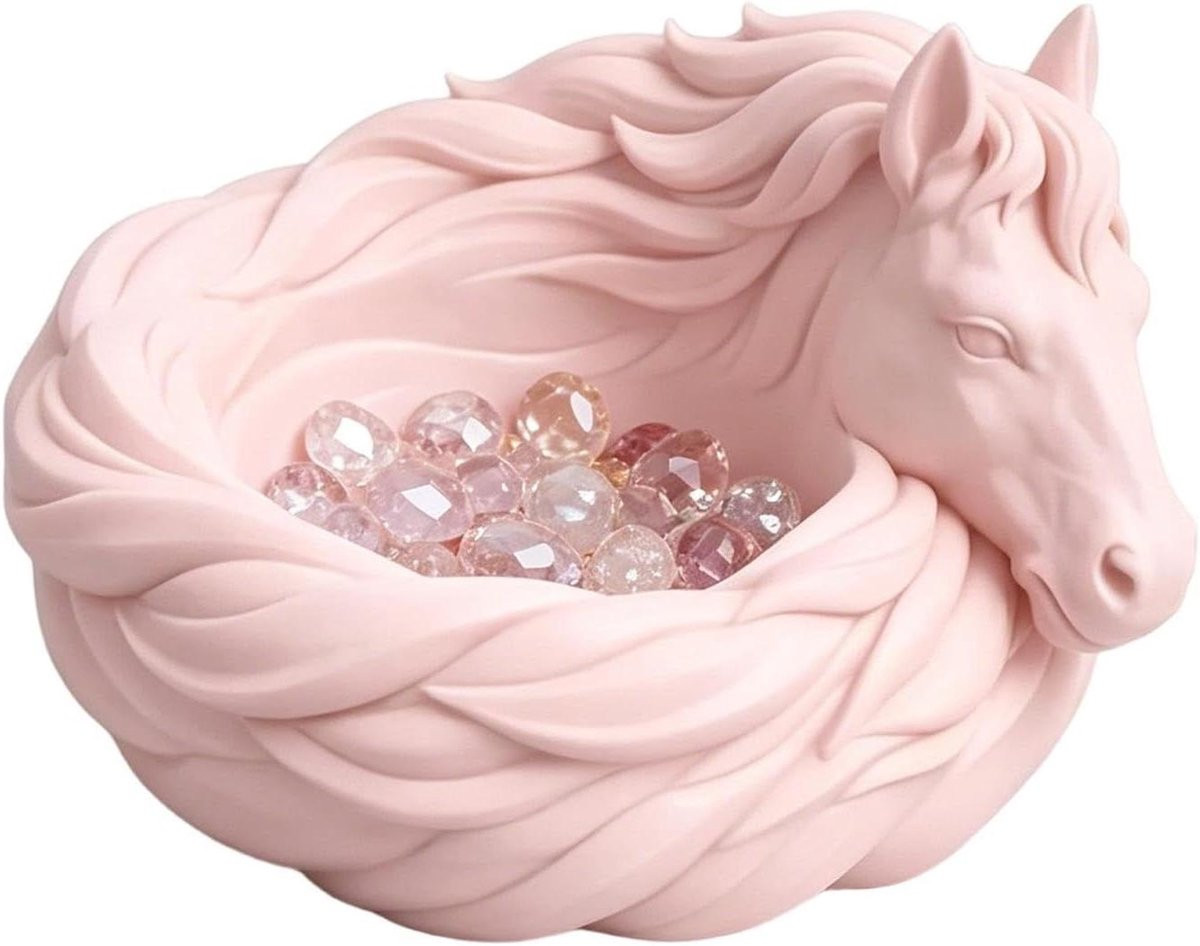 Roze Sleutelkom met Paardenvorm - Decoratieve schaal - B/D/H: 15 x 15 x 12 cm