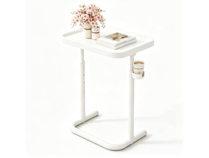 Teleskopischer Wohnmobiltisch mit Höhenverstellung und Getränkehalter for Die Essecke und den Nachttisch im Wohnmobil(White)