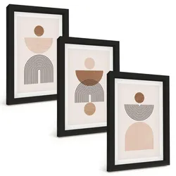 BILDER SET 3er Set - 20x30 cm Schwarzer Rahmen - Abstrakte braune Formen