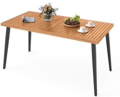 Costway 63 Inches Outdoor Indoor Dining Table with 1.97 Inches Umbrella Hole and Metal Legs