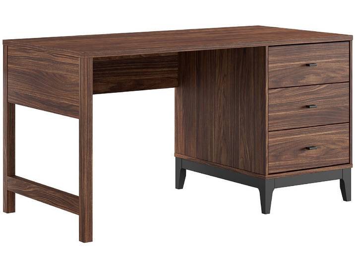 Schreibtisch VIPACK Ilyas, mit grosser Schreibplatte 140 x 70 cm, gradliniges Design , braun (nussbaum dekor, nussbaum dekor, nussbaum dekor), B:140cm H:75cm T:70cm, Tische, Schreibtisch, pflegeleichte Melamin Oberfläche in Nussbaum Dekor