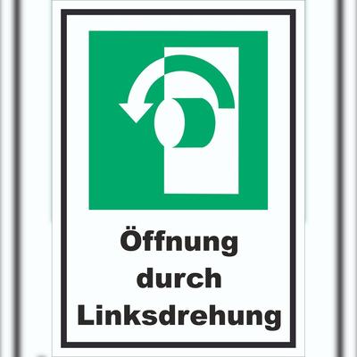 HB-Druck Öffnung durch Linksdrehung Schild A5 Rückseite selbstklebend