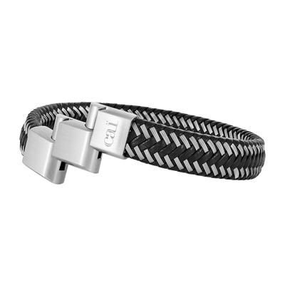 Armband CAÏ "Lederarmband schwarz 21cm mit Verlängerung", schwarz, Armbänder, Herren, 21cm, Edelstahl, glänzend, Armband