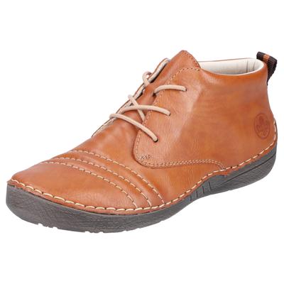 Schnürboots RIEKER, Damen, Gr. 37, Textil, braun (cognac), Lederimitat, Schuhe Schnürboots, mit feinen Ziernähten