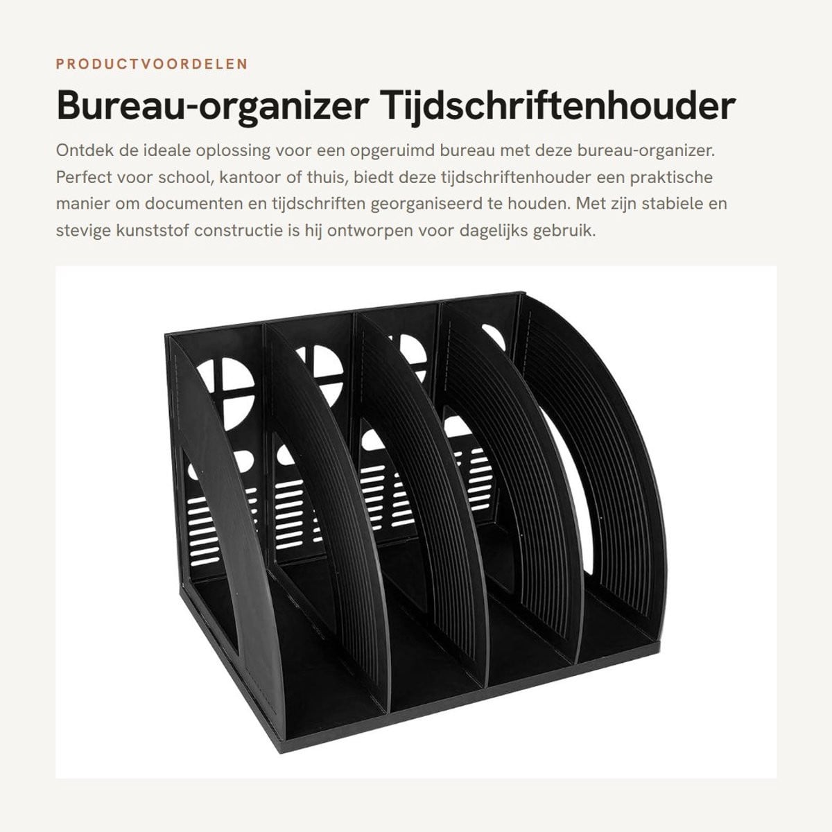 Dailygoods Bureau-organizer met 4 vakken, Documenthouder A4 en Tijdschriftenhouder, Zwart, Robuust Kunststof