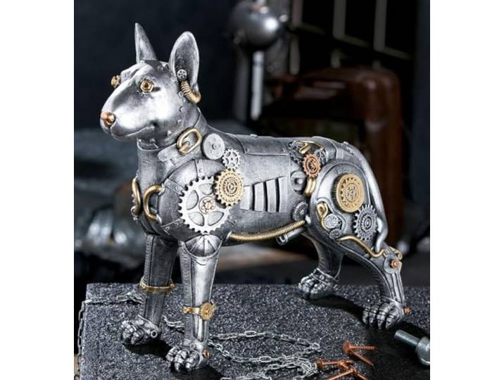 Casablanca decoratieve figuur hond Pitbull - dierenfiguur in steampunk design van kunsthars - kleur: antiek zilver - hoogte 29 cm