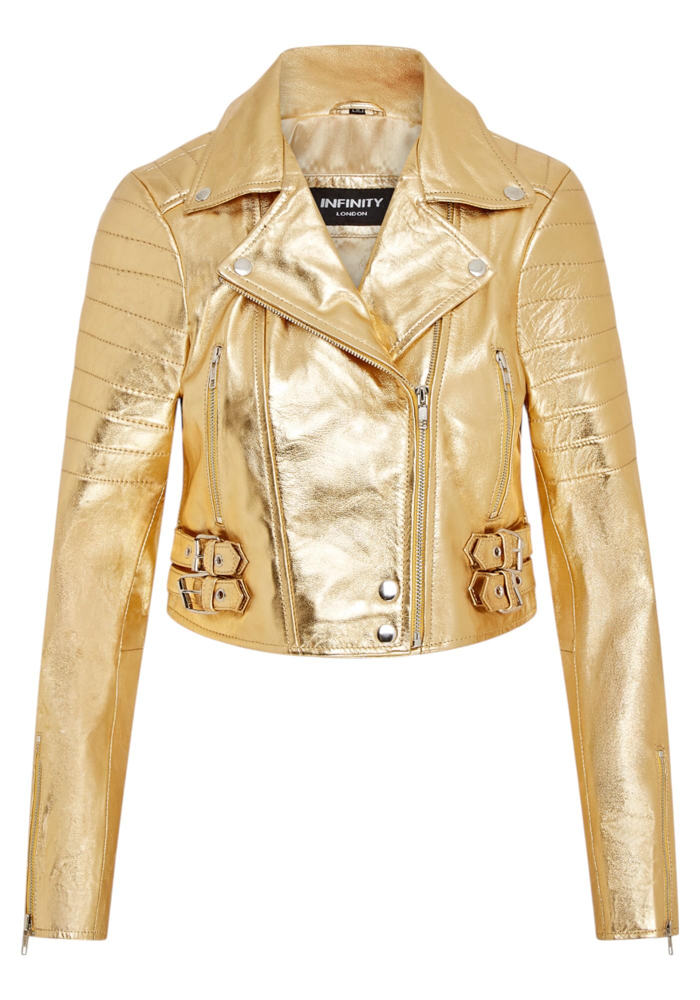 Infinity Leather verkürzte Brando-Bikerjacke aus Leder - Gold