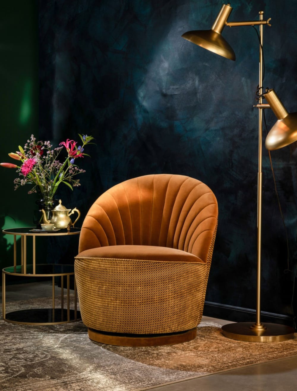 Dutchbone Fauteuil en velours ocre foncé Marron 76x78x67cm