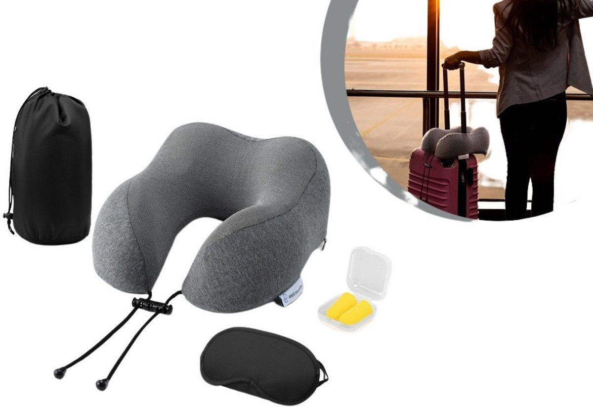Wellhealth 4-delige reisset met ergonomisch nekkussen voor volwassenen