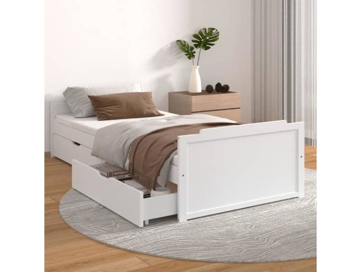 Jili promo - Economique Cadre de lit avec tiroirs Blanc Bois de pin massif 90x200 cm - BEST MEUBLE(8951)