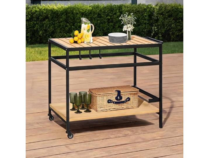 Desserte mobile pour plancha 107 x 65 x 80 cm bois naturel et métal 2 étagères 3 - Bois naturel Métal 107 x 65 x 80 cm Ref HSAOTT