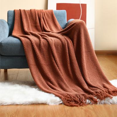 Youfap Market Textile City Tassel Knitted Throw Blanket, Winter Warm Decorative Bedspread brick Red l