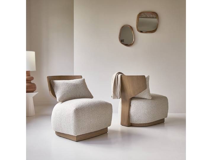 Sessel June aus massivem Mindiholz und ecrufarbenem Stoff ,1-Sitz - Beige