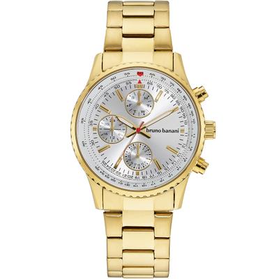 Multifunktionsuhr BRUNO BANANI "Clubbing", gold (goldfarben, silberfarben), Armbanduhren, Herren, Quarzuhr, Armbanduhr, Herrenuhr, Edelstahlarmband, analog, Tag