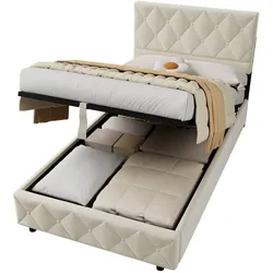 OKWISH Polsterbett Samt Beige 90 x 190 cm