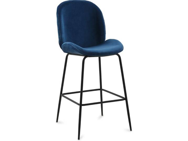 Tabouret de bar Accent Velours Rembourré Design rétro 73cm - Elias Bleu foncé