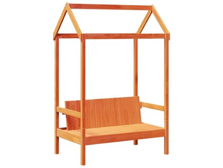 GHVBNMF Sitzbank mit Dach Wachsbraun 117,5x70x176,5 cm Kiefernholz Stilvolle Holzbank aus Massivholz mit ergonomischer Rückenlehne und Dach für Wohnzimmer und Wintergarten.