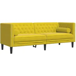 vidaXL Chesterfield-Sofa mit Nackenrollen 3-Sitzer Gelb Samt