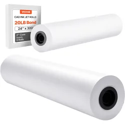 VEVOR Breitformatpapier Papierrollen 609,6 mm (B) / 91,4 m (L), 2 Rollen 20 lb Plotterpapierrollen ideal für CAD-Zeichnungen technische Pläne GIS-Karten Architekturentwürfe Plotterpapier