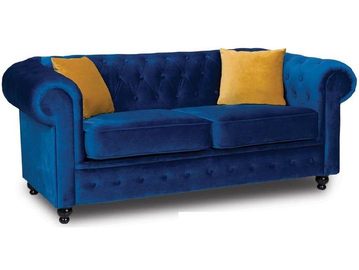 JVmoebel Chesterfield-Sofa Blaues Chesterfield Sofa mit Knopfheftung und Holzfüßen, Packung, Made in Europa