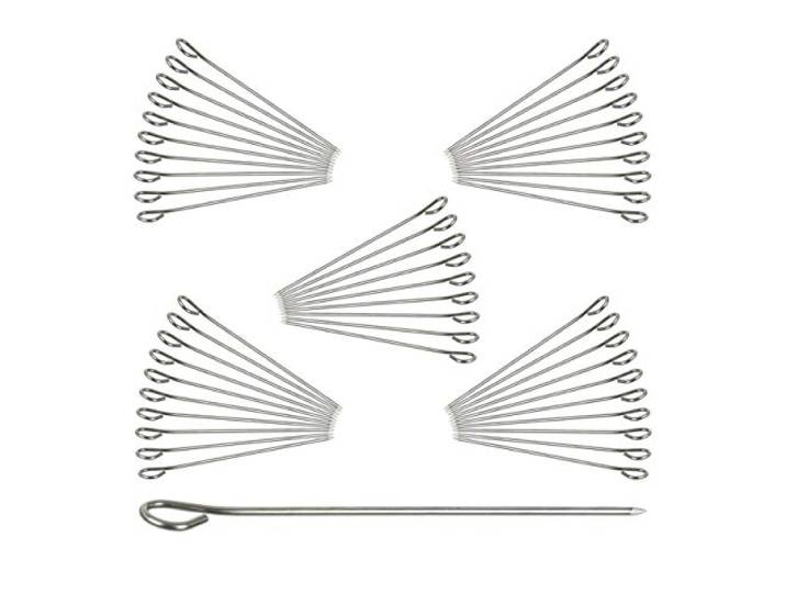 Relaxdays vleespennen rvs, set van 50 stuks, 11 cm lang, spiezen, cocktailspies, rolladepen, rolladenaald, zilver