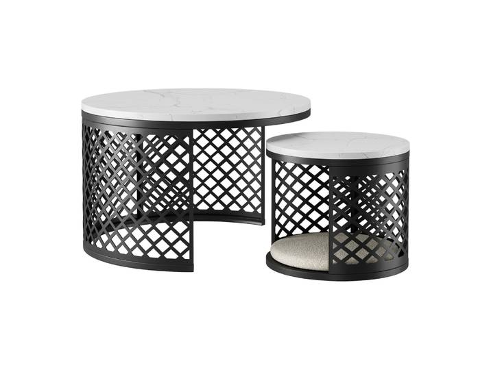 Set de 2 tables basses gigognes 70x70x45 cm+45x45x35 cm, métal noir