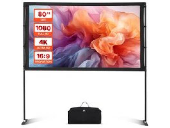 VEVOR Écran de Projection de 203,2 cm avec 2 Pieds, Toile de Projection Portable et Infroissable, Grand Angle de Vision 160°, 16:9 4K HD, avec Sac de Transport, pour Vidéoprojecteurs Cinéma Maison