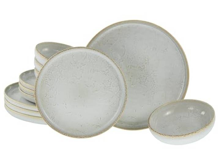 CreaTable\, 23715\, Série Uno Vintage Offwhite\, service de vaisselle 12 pièces\, set d’assiettes en grès\, compatible lave-vaisselle et micro-ondes\, production de qualité.