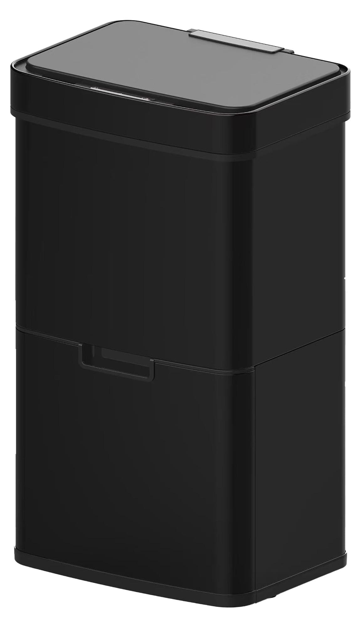 Sensor-Mülleimer 75 l, Doppelfach, Mülltrennung, Edelstahl schwarz