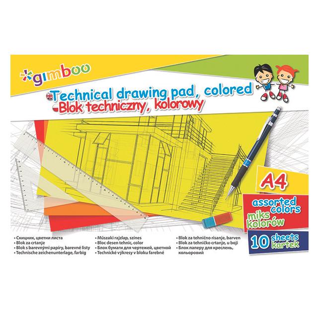 Gimboo Technischer zeichenblock, a4, 10 blatt, 150 g/m?, verschiedene farben (A4) (5901503686690)