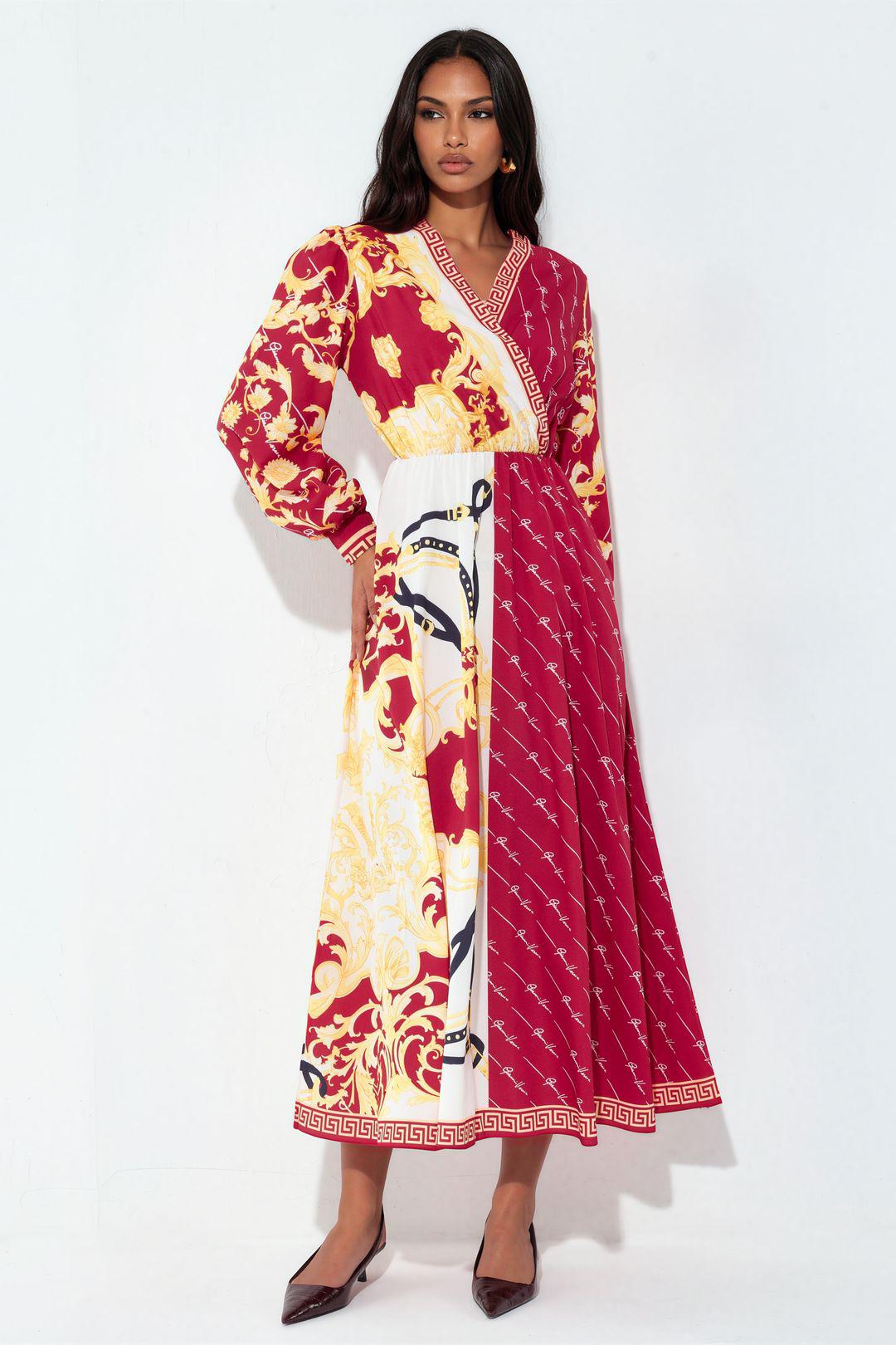 Bedrucktes Maxi-Kleid mit Gürtel