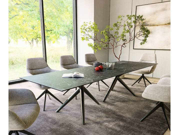 Esstisch Edge 300x100 Keramik Laminam®Nero Greco Anthrazit Estelar rund Metall Schwarz, Esstische