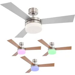 RGB LED Decken Ventilator Leuchte dimmbar Fernbedienung Farbwechsler Lampe Flügel Buche/Silber