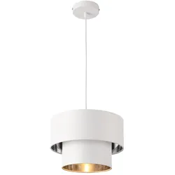 Helloshop26 - Moderne Pendelleuchte 60-Watt-Fassung Metall und Stoff 30 cm Durchmesser silberweiß 03_0005259